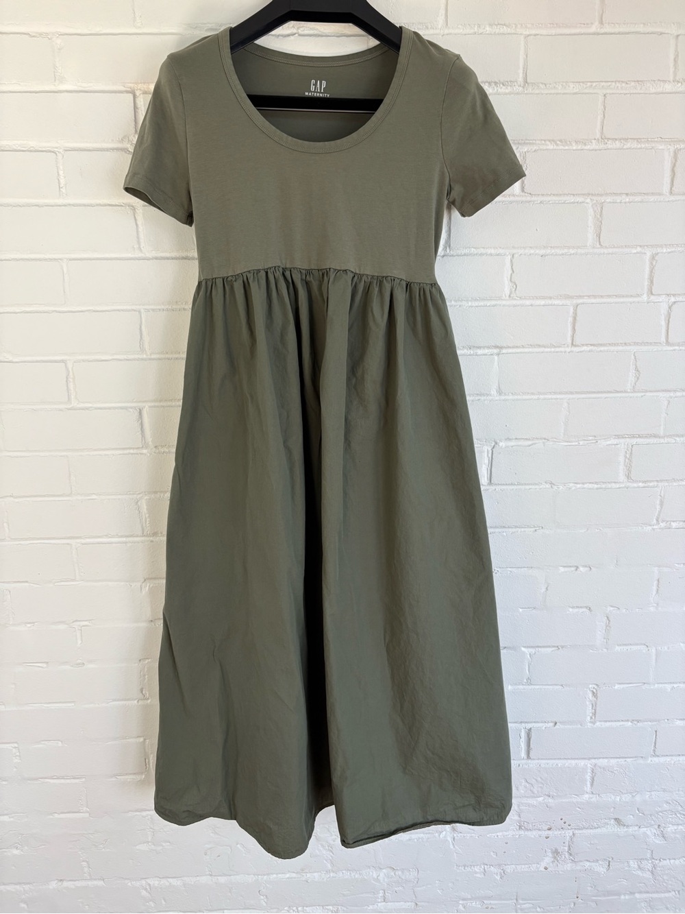 Gap Maternity Mixed Media Maxi Dress XS Olive Green Empire Waist